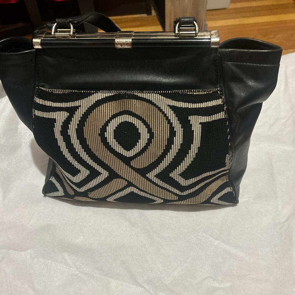 Diane von Furstenberg Love Knot Jacquard Runway Leather Tote Purse Bag